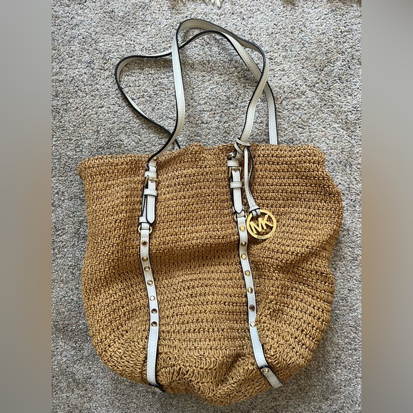Michael Kors Straw & Leather Tote Bag - Picture 1 of 4